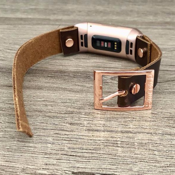 Dark Brown Rose Gold Fitbit Charge 4 Leather Band - Picture 7 of 8